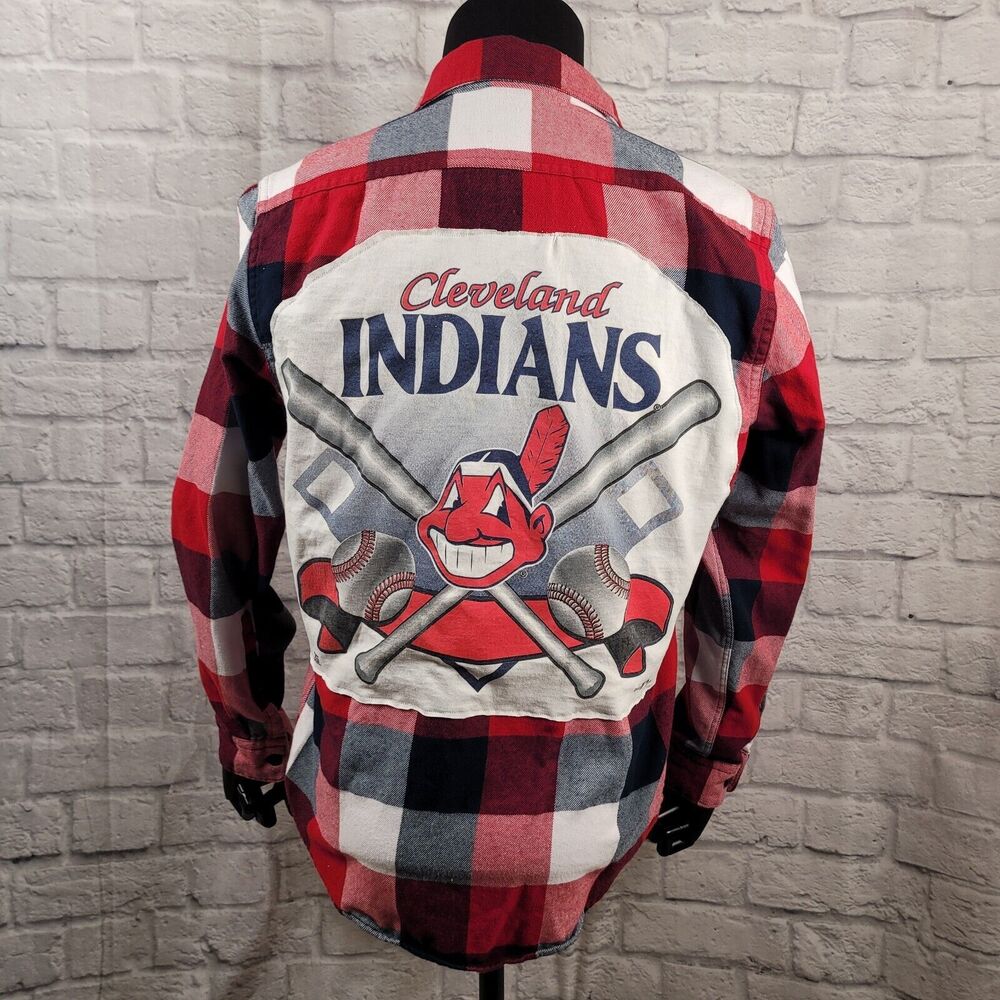 Cleveland Indians 1996 Upcycled Flannel Shirt Express Men Medium Chief Wahoo MLB
